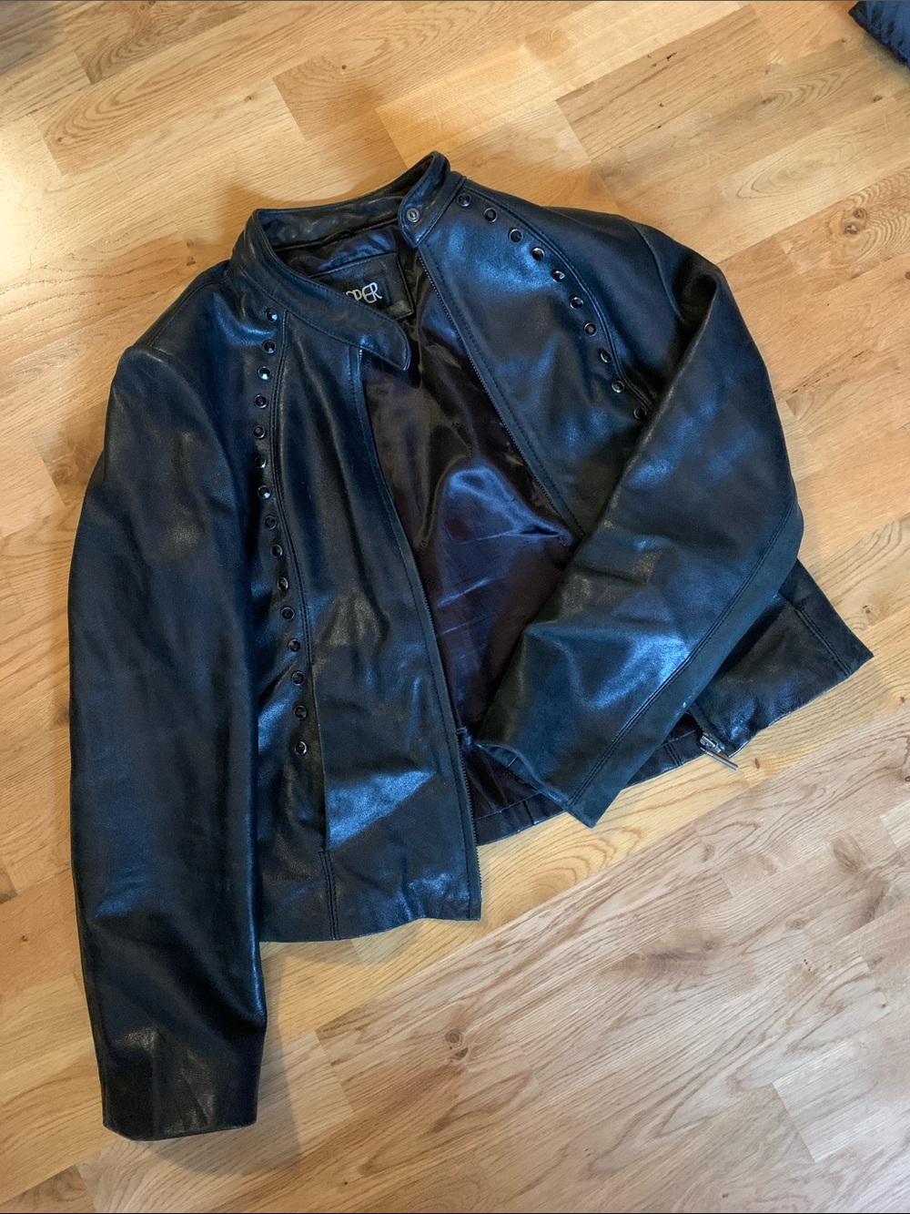 Kasper Black Leather Stud-Accent Women's Jacket